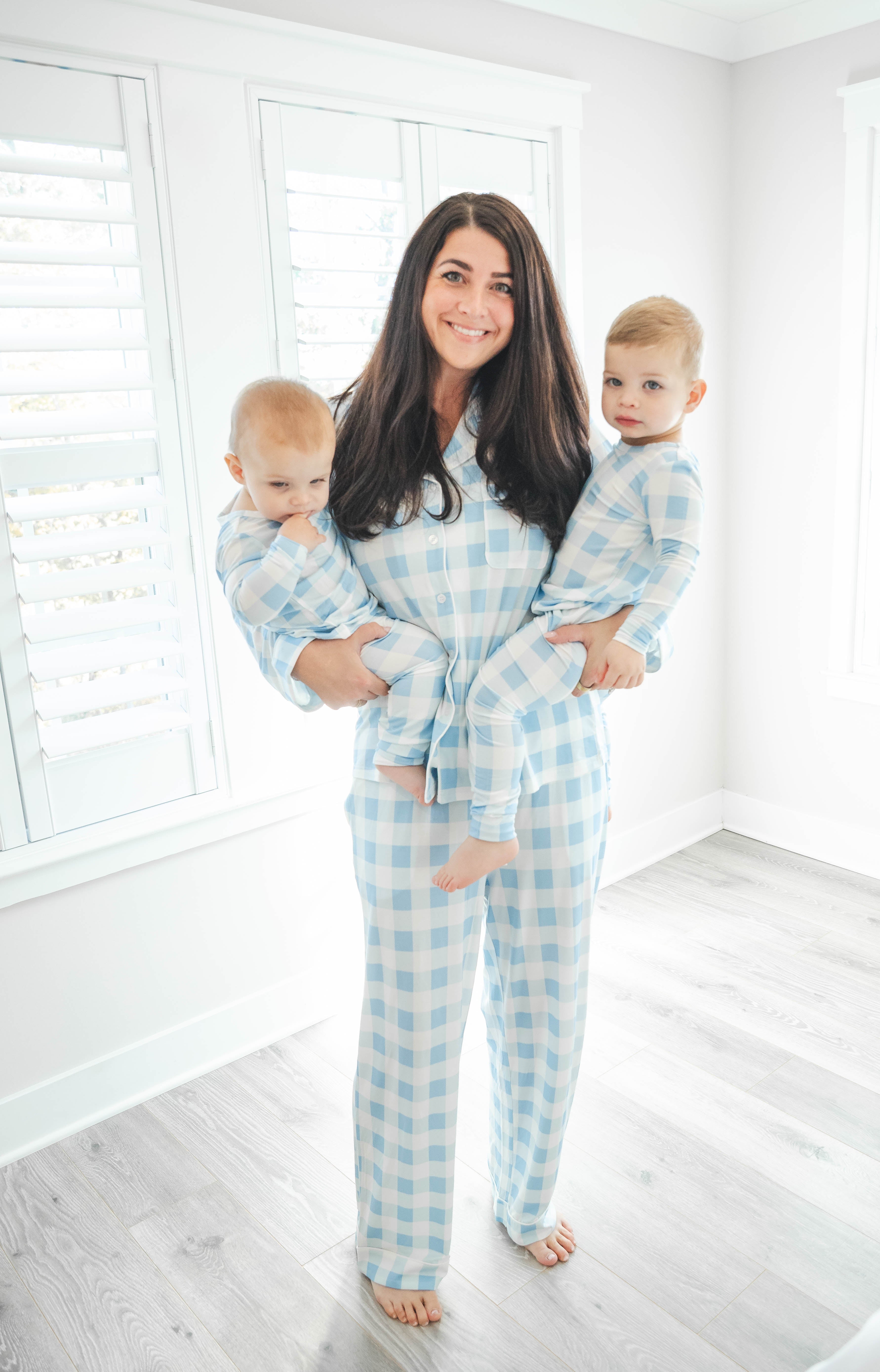 Buttoned Blue Gingham Women's Pajama Set