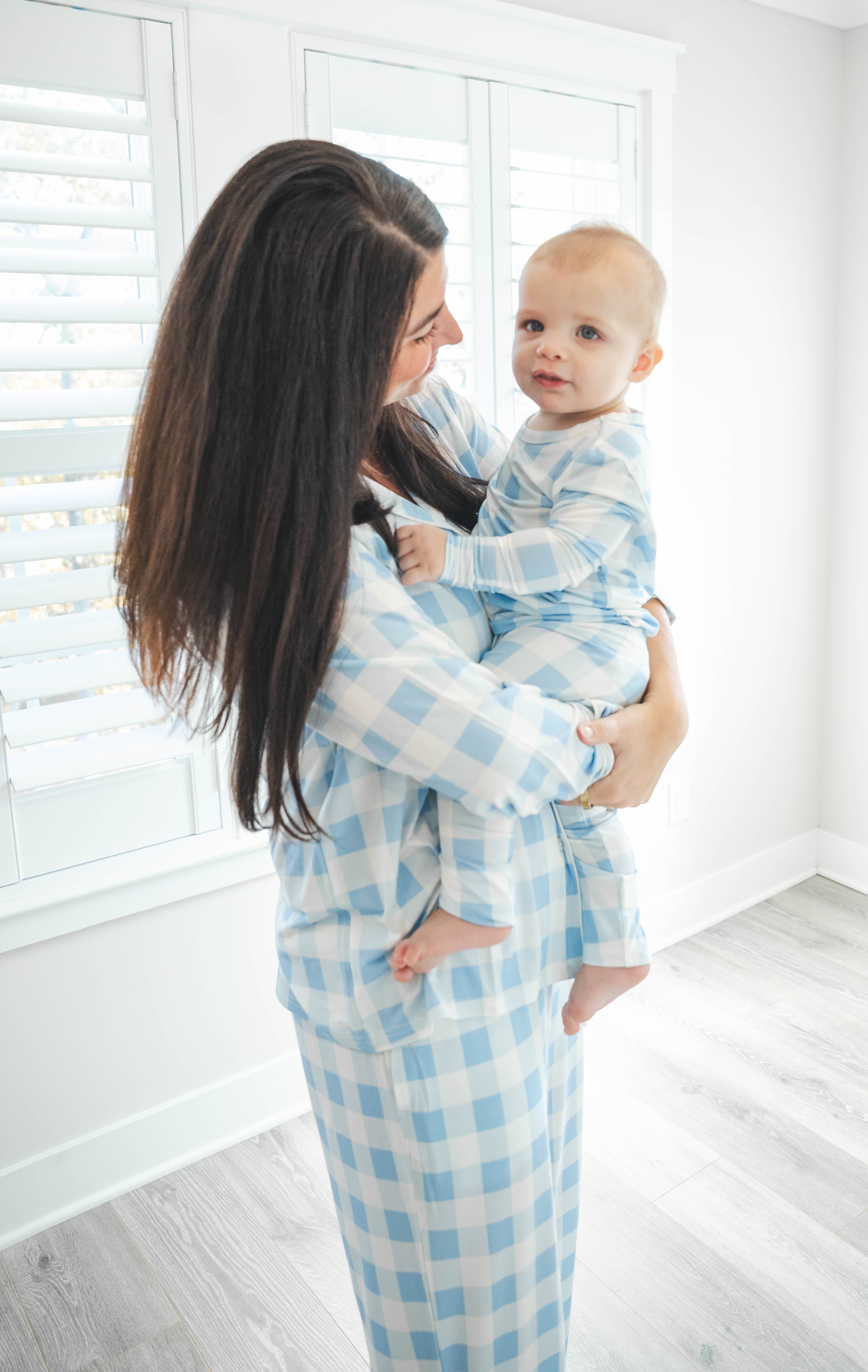 Buttoned Blue Gingham Women's Pajama Set