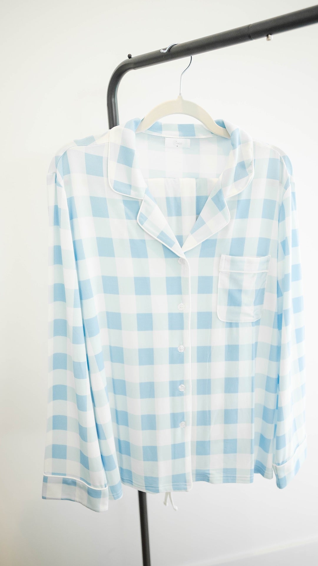 Buttoned Blue Gingham Women's Pajama Set